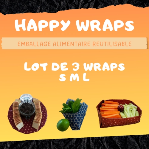 BeeWrap Happy Wraps : emballages alimentairesréutilisable écologiques en cire d'abeille, résine d'arbre et huile végétale - accessoire zero déchet kit essentiel emballage alimentaire réutilisable